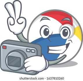 Cool Photographer beach ball character with a camera