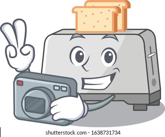 Cool Photographer bread toaster character with a camera