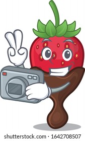 Cool Photographer chocolate strawberry character with a camera