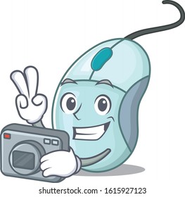 Cool Photographer computer mouse character with a camera