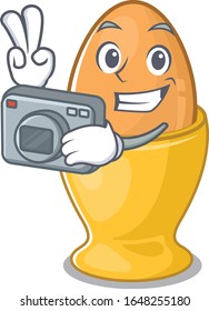 Cool Photographer egg cup character with a camera