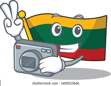 Cool Photographer flag lithuania character with a camera