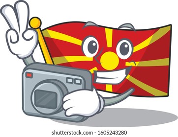 Cool Photographer flag macedonia character with a camera