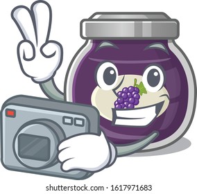 Cool Photographer grape jam character with a camera