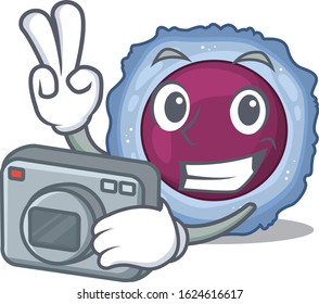 Cool Photographer lymphocyte cell character with a camera