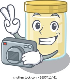 Cool Photographer macadamia nut butter character with a camera