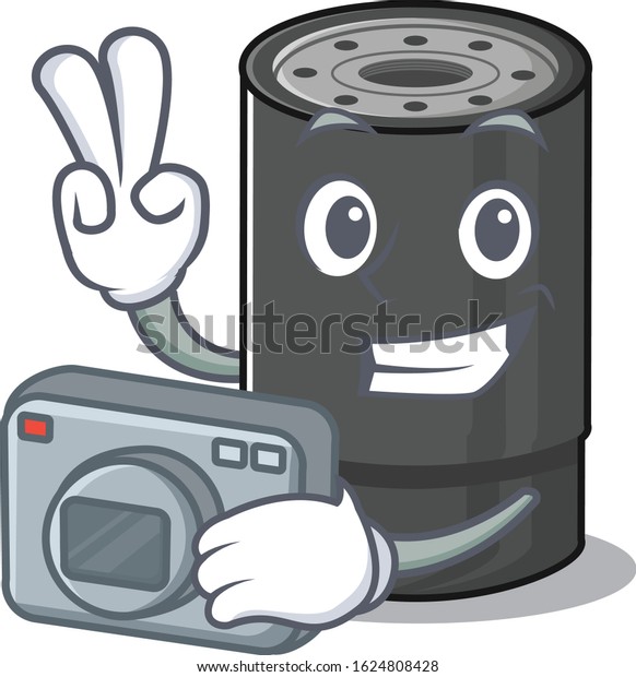 Cool\
Photographer oil filter character with a\
camera