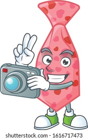 Cool Photographer pink love tie character with a camera