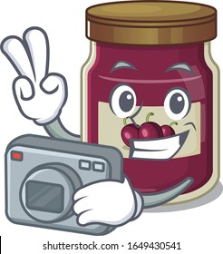Cool Photographer plum jam character with a camera
