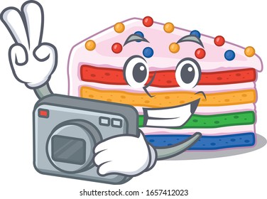 Cool Photographer rainbow cake character with a camera