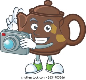 Cool Photographer teapot character with a camera