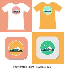 Estupenda aventura vectorial con camisetas y diseño de prendas de vestir, impresión, afiche. concepto al aire libre con actividad de montaña, carpa y camping