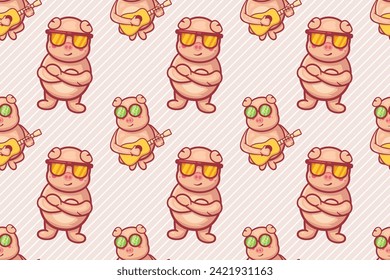 cool pig animal character seamless pattern vector illustration