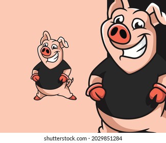 Cool Pig Cartoon Character Wearing Tshirt