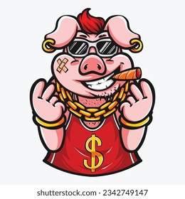 cool pig character wearing backetball jersey