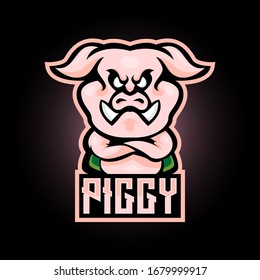 cool pig cross hand e sports mascot logo