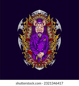cool pig head man illustration for t shirt design