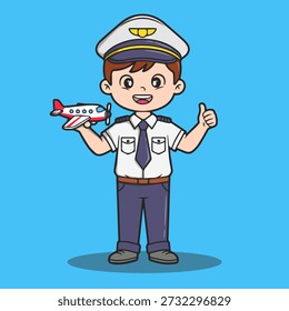 Cool pilot illustration vector icon for children's travel books, stickers, and airplane themes.