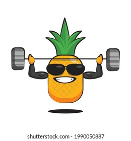 Diseño de vectores musculares de la caricatura de piña fría