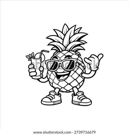 Cool Pineapple Character with Drink and Sunglasses Vector Illustration.