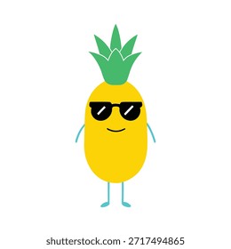 Carácter fresco de la piña con el estilo amarillo neón del Vector plano del cuerpo de las gafas de sol ideal para las vibras del verano que marcan e ilustraciones de moda
