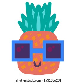 Cool pineapple emoji hand drawn vector illustration. Tropical fruit in fashion sunglasses sticker