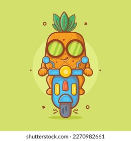 cool pineapple fruit character riding scooter motorcycle isolated cartoon in flat style design