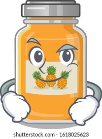 Cool pineapple jam mascot character with Smirking face