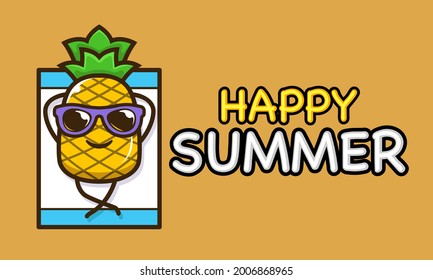 Mascota de piña fría en verano planilla de banner de vacaciones
