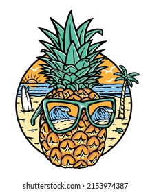 Cool pineapple on the beach