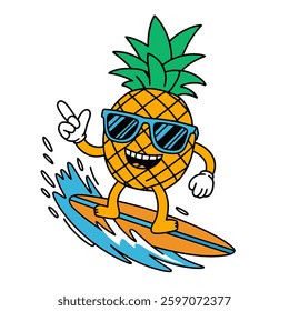 Cool Pineapple Surfing on a Wave with Sunglasses