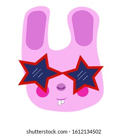 
cool pink bunny in sunglasses. on white background