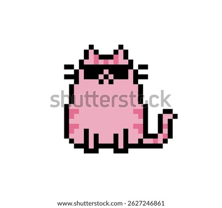 Cool pink cat pose pixel art. animal, cat, pet pixel art.
