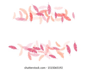 Cool pink flamingo feathers vector background. Soft plumelet native indian ornament. Detailed majestic feather on white design. Plumage trendy fashion shower decor.