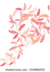 Cool pink flamingo feathers vector background. Soft plumelet native indian ornament. Falling feather elements soft vector design. Plumage bohemian fashion shower decor.