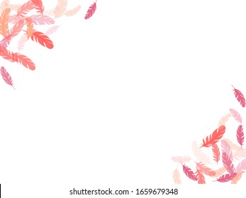 Cool pink flamingo feathers vector background. Soft plumelet native indian ornament. Plumage trendy fashion shower decor. Falling feather elements soft vector design.