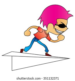 Cool Pink Hair Guy With Sun Glasses On Paper Plane
