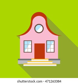 Cool pink house icon in flat style with long shadow