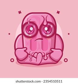 cool pink popsicle ice cream character mascot with sad expression isolated cartoon in flat style design