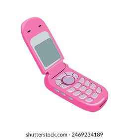 Cool pink retro flip mobile phone isolated on a white background. y2k flip cell, 2000s aesthetic, retro nostalgia