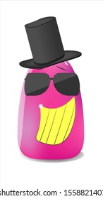 Cool pink slime in hat, on white background. Character, smile, mascot. 