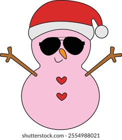 Cool Pink Snowman in Santa Hat and Sunglasses - Fun and Festive Holiday Illustration