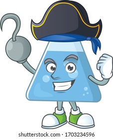 Cool pirate of blue chemical bottle cartoon design style with one hook hand