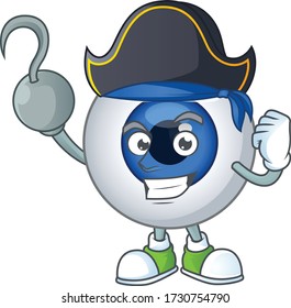 Cool pirata del estilo de diseño de dibujos animados de la bola de los ojos humanos con una mano gancho