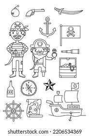 Cool pirate vector illustration set