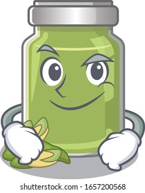 Cool pistachio butter mascot character with Smirking face