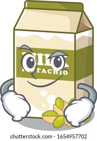 Cool pistachio milk mascot character with Smirking face