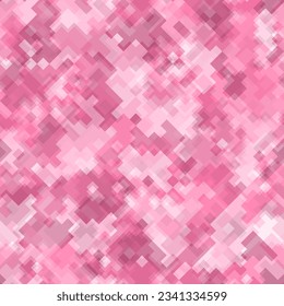 Camuflaje de caos en píxeles frío para niñas con un fondo de patrón sin fisuras. Estilo de ropa cifra digital enmascarando la impresión repetida de camo. Colores de flamingo rosa textura decorativa. Ilustración vectorial de elemento de diseño.