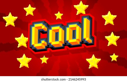 Cool pixelated word with geometric graphic background. Vector cartoon illustration.