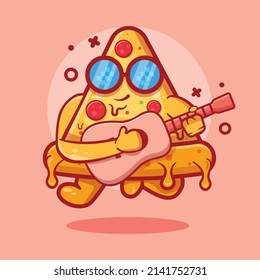 cool pizza character mascot playing guitar isolated cartoon in flat style design